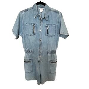 Styles to Go Denim Romper Shorts Size 11/12 Vintage Blue Jean Zip Pockets Button